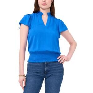 Sam & Jess Women's Split Mock-Neck Smocked Top in Blue Jay